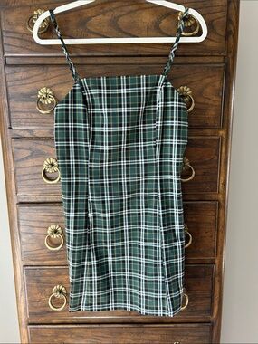 Empyre Green Plaid Spaghetti-Strap Mini Dress
